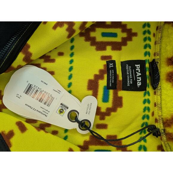 PrAna Men's Hurricane FZ Fleece Jacket Bright Yellow Geometric Size XL - Picture 8 of 12